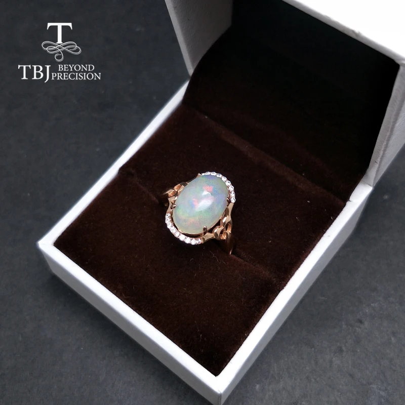 TBJ, Uniqu натуральный большой Эфиопский Опал Овальный 10*14 мм 5ct up опал женское кольцо из стерлингового серебра 925 пробы, хорошее ювелирное изделие для женщин в подарок