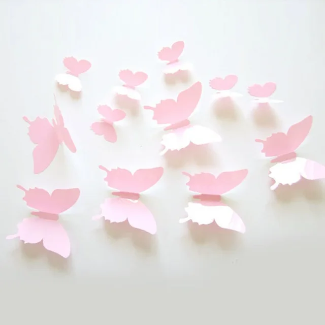 Pink Красочные DIY 3D бабочки наклейки на стену домашний декор в форме сердца ПВХ наклейка для комнаты свадебные украшения День святого Валентина - Цвет: Pink