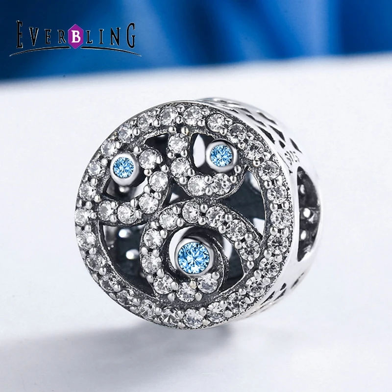 Everbling Jewelry спрей Spindrift синий Ясно CZ 100% стерлингового серебра 925 Шарм Бусины Fit