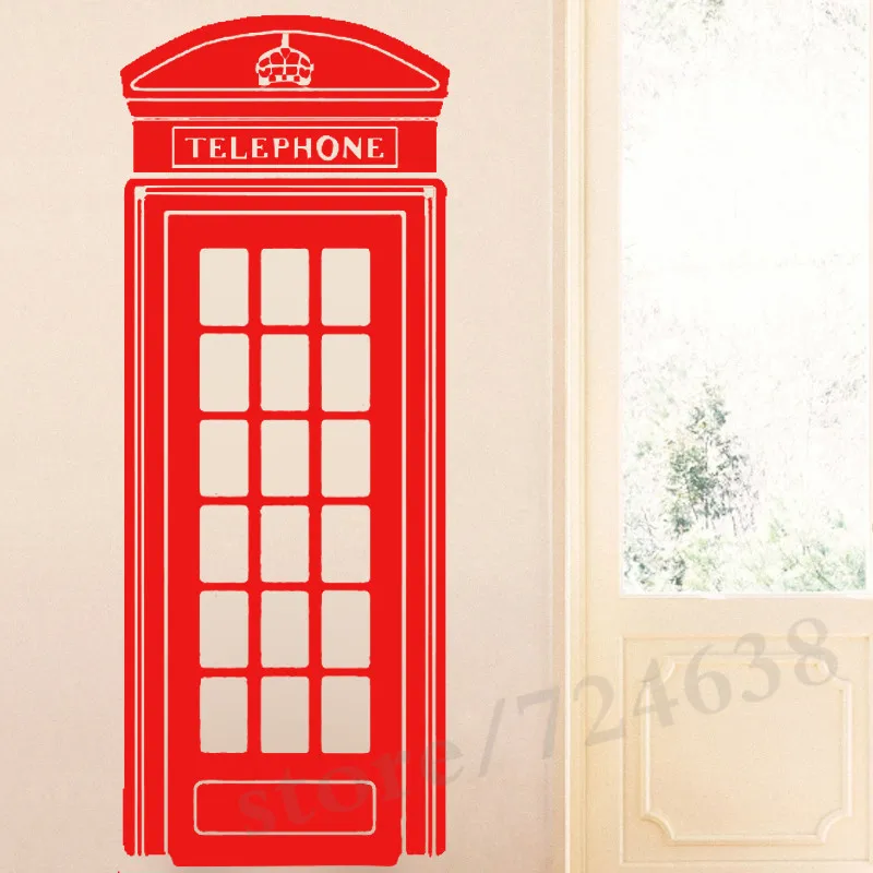 London Telephone Box Wall Sticker Retro Uk Phone Decal Mural Art Vinyl Decor | Дом и сад