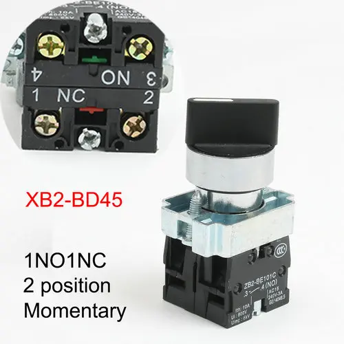 XB2-BD21 BD25 BD33 BD53 BD73 1NO/2NO/1NO1NC 2/3 мгновенное положение/самосброс фиксация/самоблокирующийся селектор кнопочный переключатель - Цвет: XB2-BD45