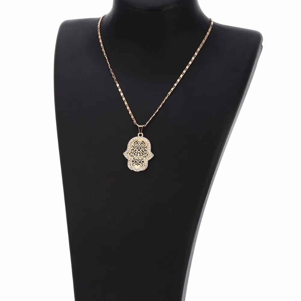 Женский комплект из колье и серёг с кристаллами|link chain|hamsa pendantpendant necklace |