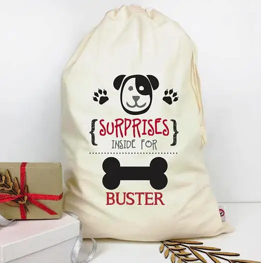

personalized puppy pet Christmas Santa Sacks kids storage Canvas gift toy bags New year birthday cotton drawstring storage pack