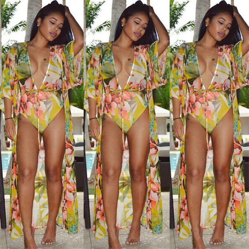 Женские комплекты бикини ITFABS с цветочным принтом купальник глубоким V образным