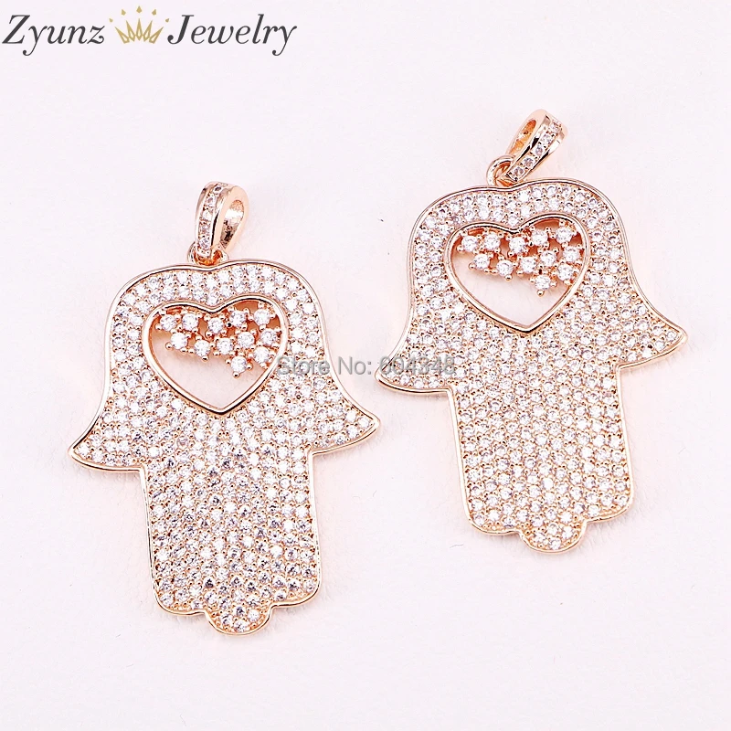 

5 Strands ZYZ296-9714 hip hop jewelry micro pave cz charm heart Hamsa Hand Necklace Cubic Zirconia Pendants Necklaces for women