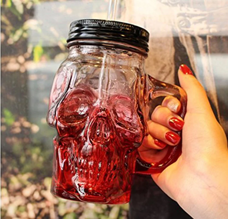 Бесплатная доставка 500 мл цветные черепы со стеклом пивная кружка большая банка