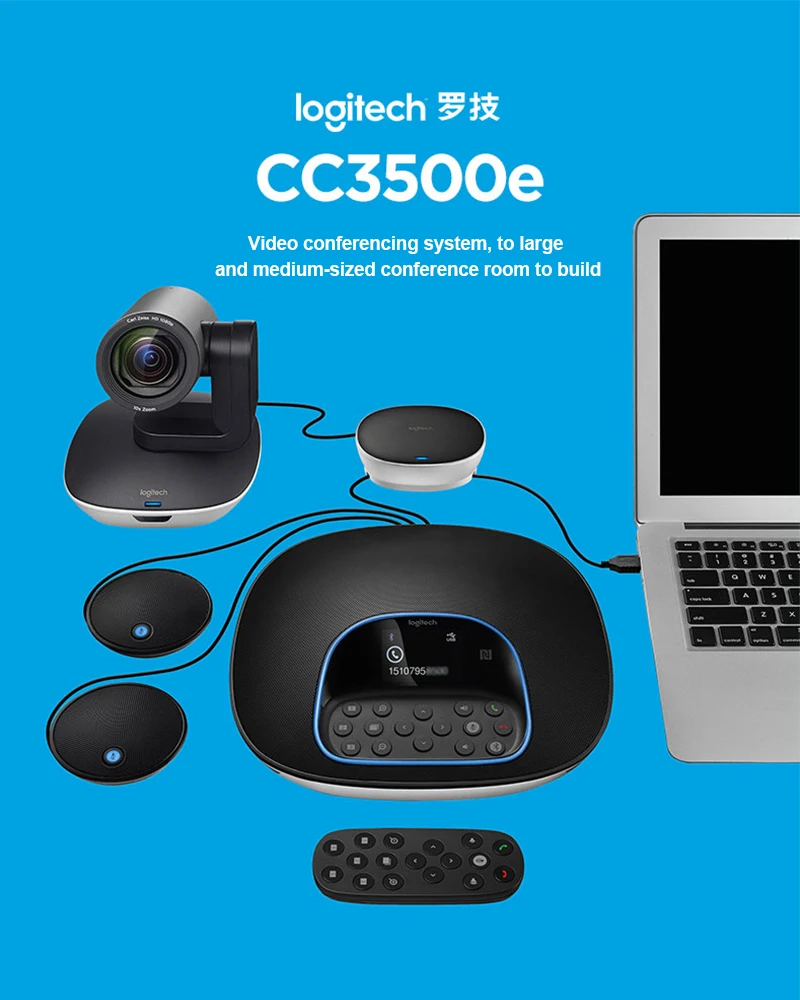 Logitech CC3500e группа видео конференц-связи Комплект с расширением микрофоны, HD 1080 p Камера, громкая связь