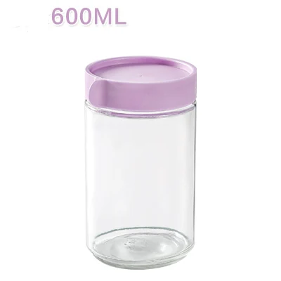 600ml Purple Штабелируемая прозрачная стеклянная герметичная банка простая кухня Мед Конфеты Бутылка для банок с крышкой дома кофейные зерна чай уплотнение банки для хранения - Цвет: 600ml Purple