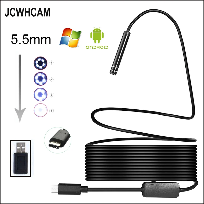 JCWHCAM Водонепроницаемый эндоскоп 5 мм USB Type C 1 м 7 10 для Huawei LG OnePlus Letv|inspection camera|endoscope