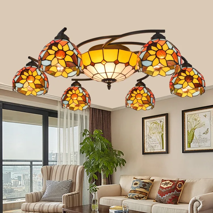 Витражные подвесные светильники Tiffany sunflower E27 110 240 В на цепочке для дома кабинета