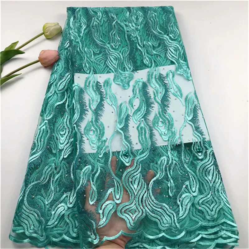 

2019 New Design African Lace Fabric Embroidered Nigerian Guipure for Wedding High Quality French Tulle Lace Fabric with Stones