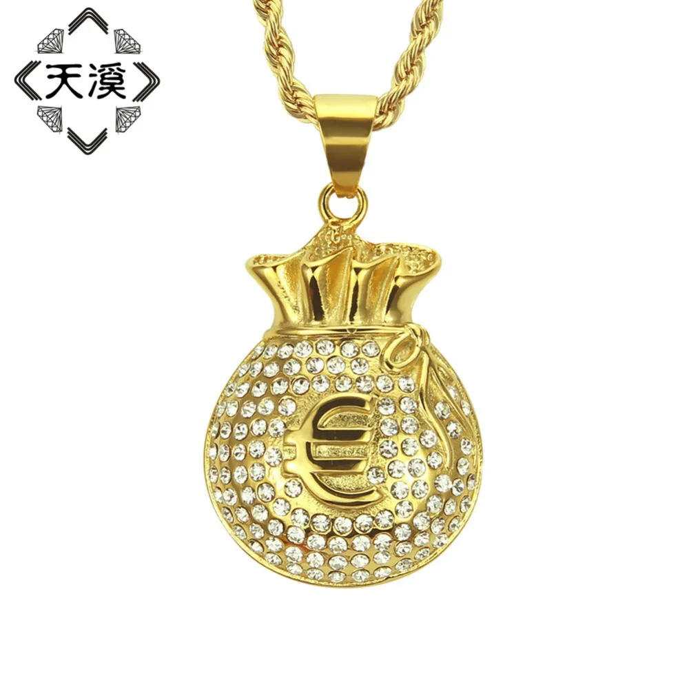 2018 новые творческие Iced Out Bling евро символ деньги брелоки для сумки ожерелья мужчин