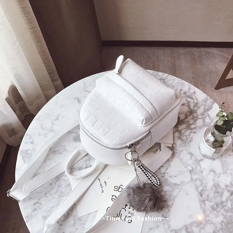 Рюкзак из искусственной кожи с помпоном для волос, женские рюкзаки Mochila для путешествий, школьные сумки для девочек, мини-рюкзак bolsas femininas