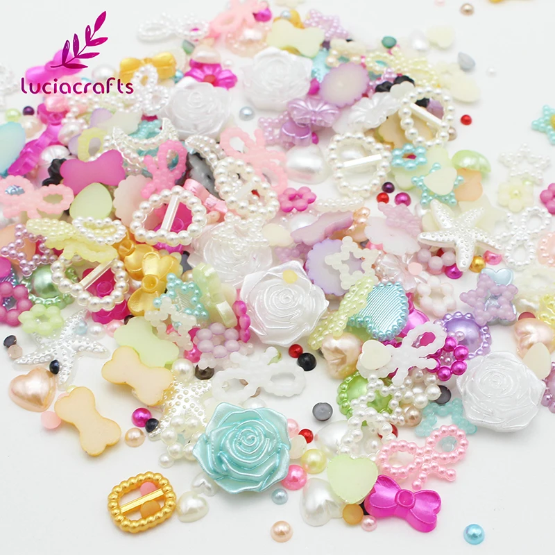 Lucia crafts 20 г/лот 2-14 мм случайный смешанный стиль жемчуг плоские для альбома бусины DIY ногтей принадлежности для одежды/сумок F0311