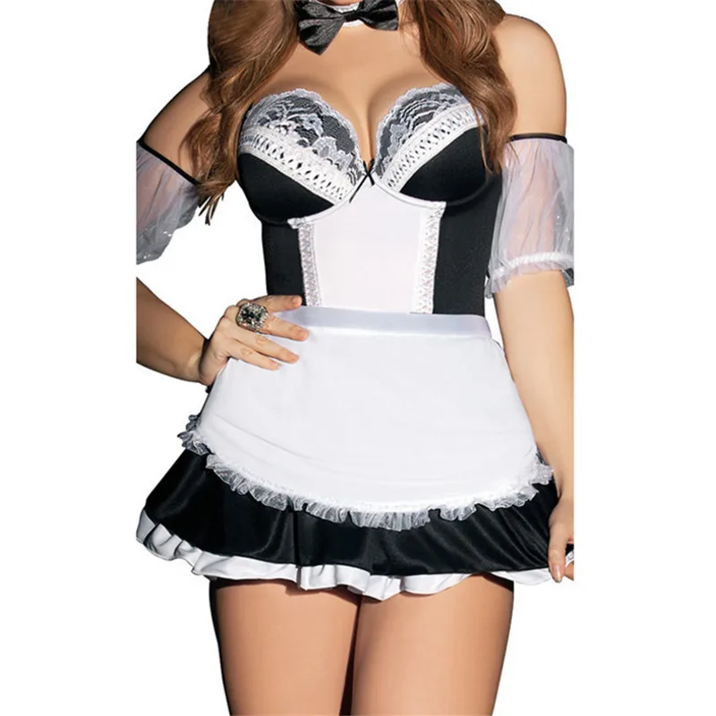 Высокое качество Сексуальная готический платье горничной плюс Размеры черный