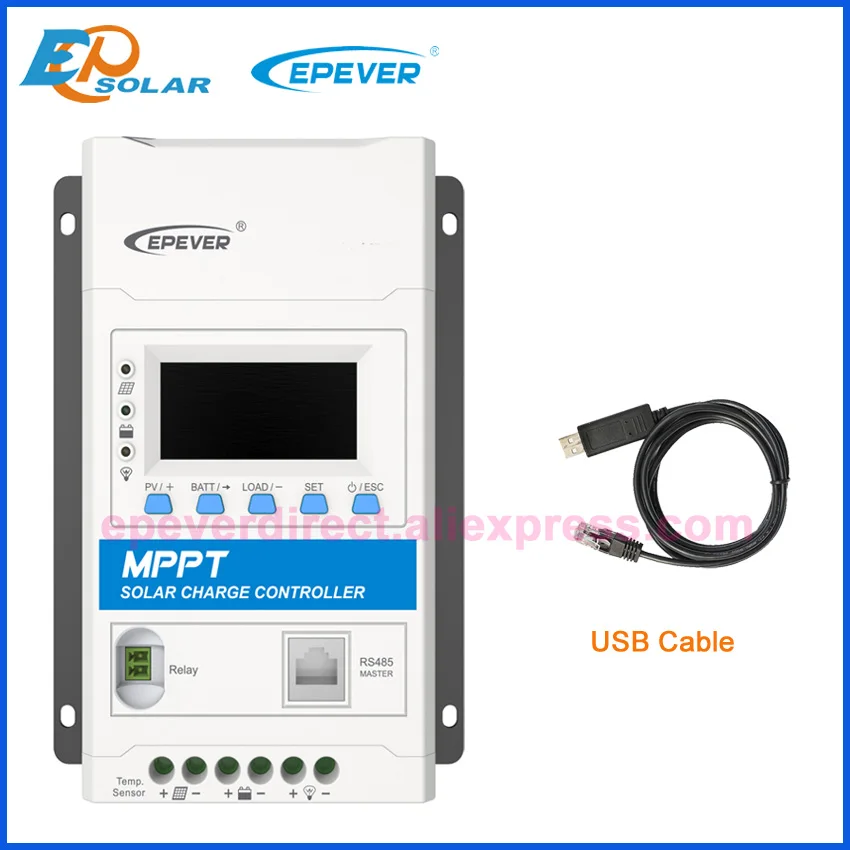 with USB EPEVER 40A со слежением за максимальной точкой мощности, контроллер солнечного зарядного устройства 12v 24v 40amp авто реле COM мастер TRIRON4210N TRIRON4215N с MT50 WI-FI BLE - Цвет: with USB