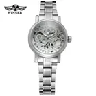 Часы наручные WINNER женские механические Автоматические, классические стальные полностью стальные, с автоподзаводом, скелетоном и римскими цифрами, с резьбой по дереву