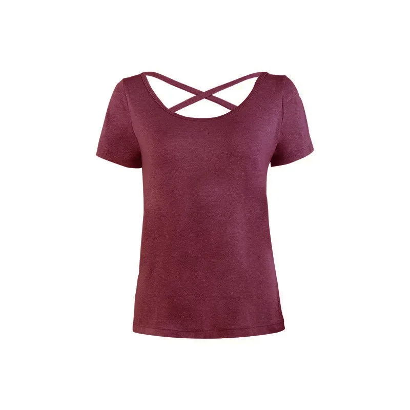 Для женщин спортивные топы Короткий рукав сзади крест Сексуальная Красота узкий