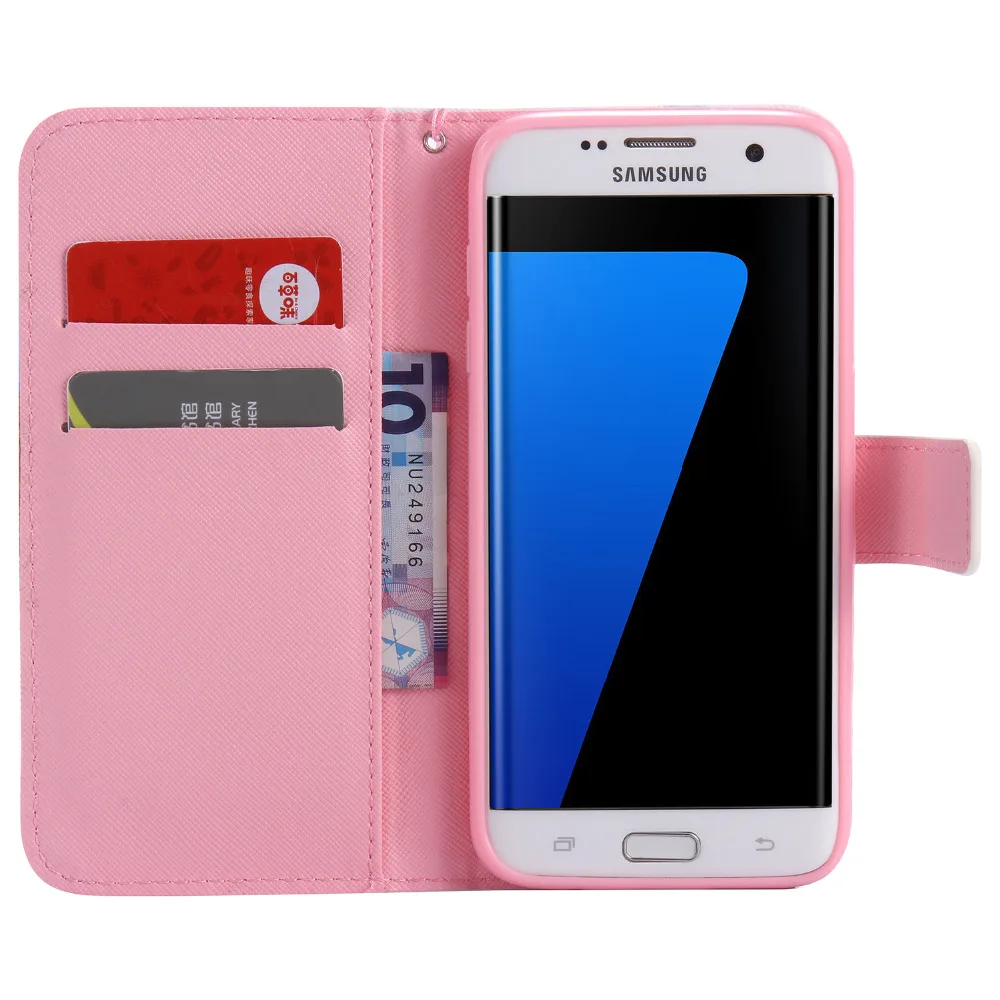 Розовый слоненок Дизайн кошелек Подставка держатель Чехол кожи для Samsung Galaxy S7 Edge