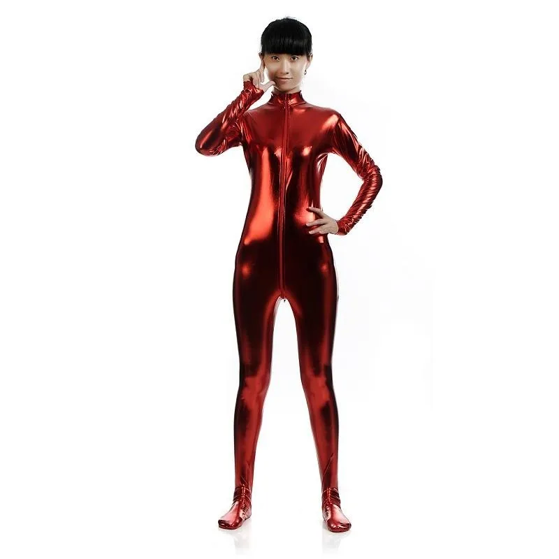Зеленый Unitard черный облегающий комбинезон с длинными рукавами лайкра Золотая водолазка металлик Zentai боди блестящие металлические Вечерние боди сценический костюм - Цвет: Зеленый