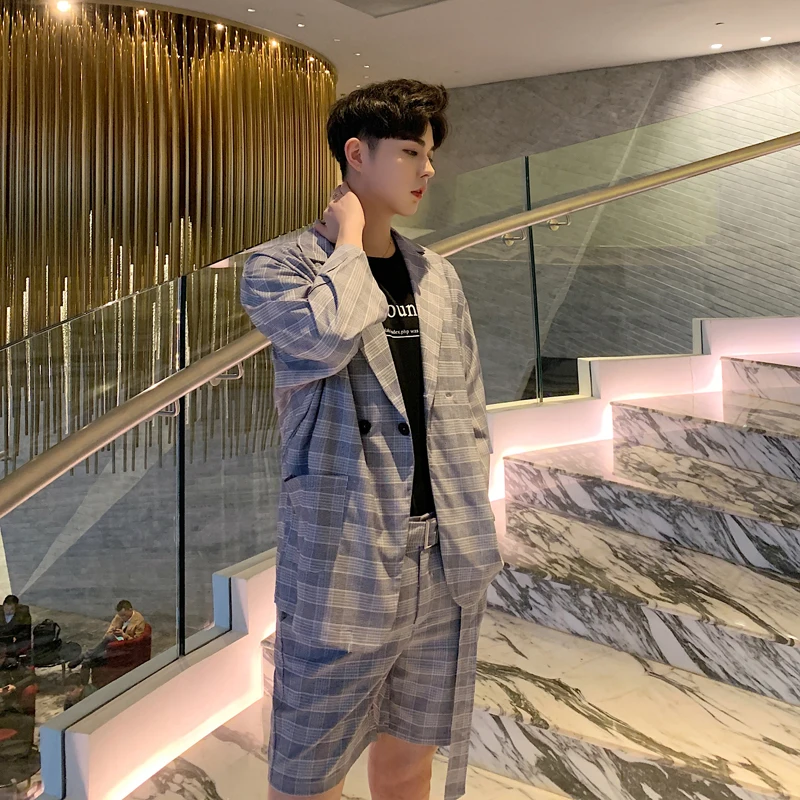 Traje Novio Hombre 2019 клетчатые комплекты из 2 предметов короткие пантолоновые брюки