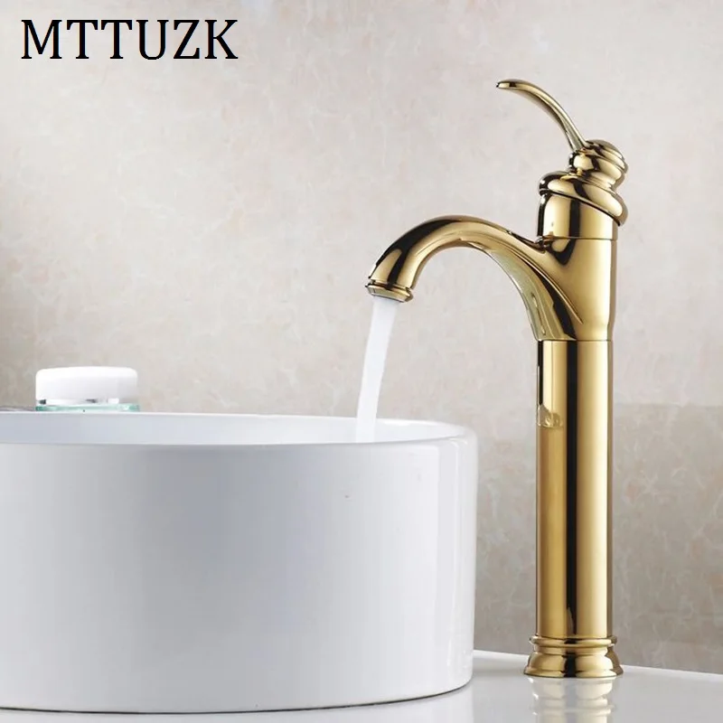 MTTUZK Bathroom Faucet Golden Polished /Black Brass Basin Sink Single Handle Hot and Cold Mixer Water Taps | Обустройство дома