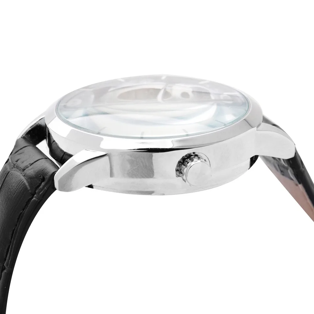 Мужские часы FLENT с кожаным ремешком автоматические Аналоговые наручные скелетом