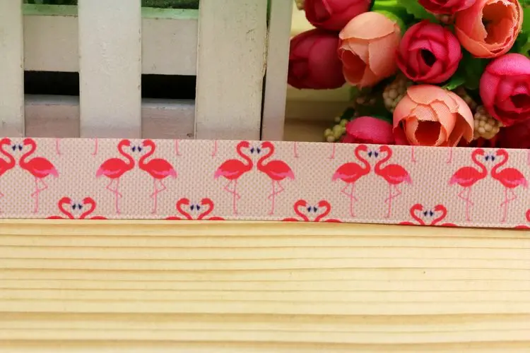 Лента принт с фламинго, ширина 22 мм, оригинальное производство, оптом, бесплатная доставка - P5782.