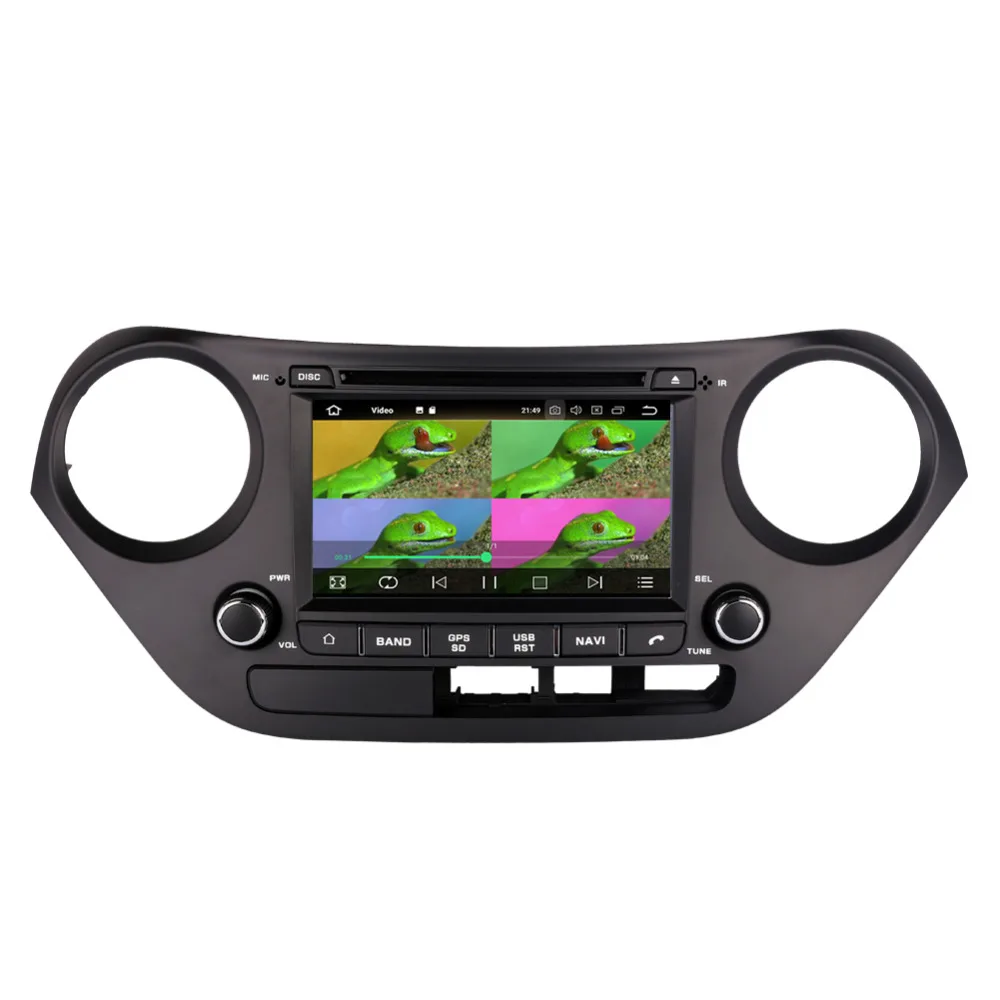 Автомобильный GPS-блок управления с DVD-мультимедиа плеером на Android 8.0 Octa Core, 4GB RAM для Hyundai I10/Hyundai Grand i10 2013 года выпуска с рулем слева.