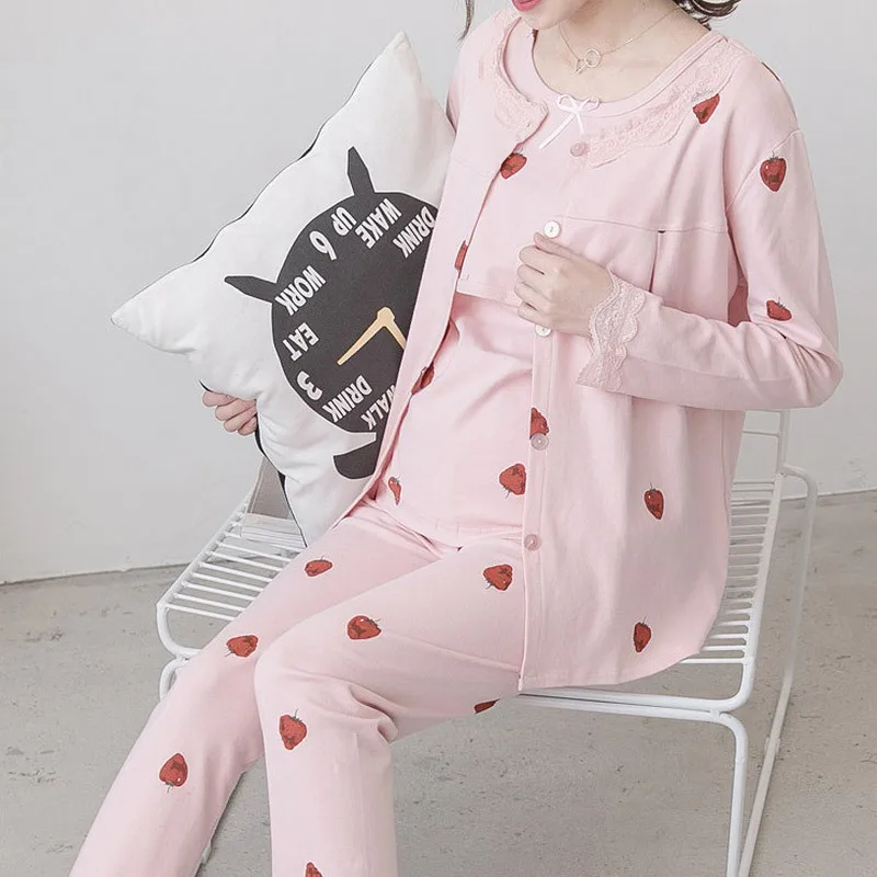 3 PCS Set Printed Cotton Maternity Nursing Sleepwear set Fashion Comfort Nightdress Home Wear A003 | Мать и ребенок