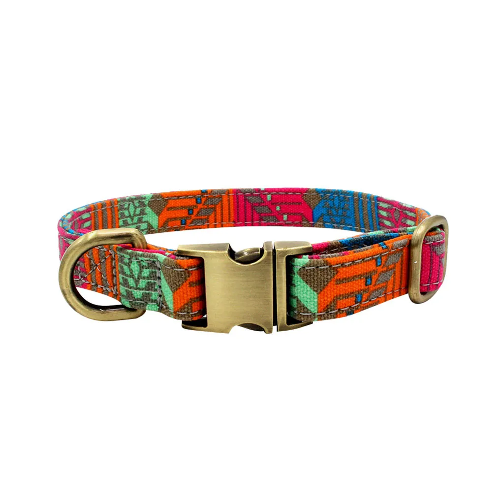 Dog Collar Lettering Pet Collar Bohemian Buckle retro Dog Cat Collar Pet Supplies accessories Cloth+Metal dropshipping Z620