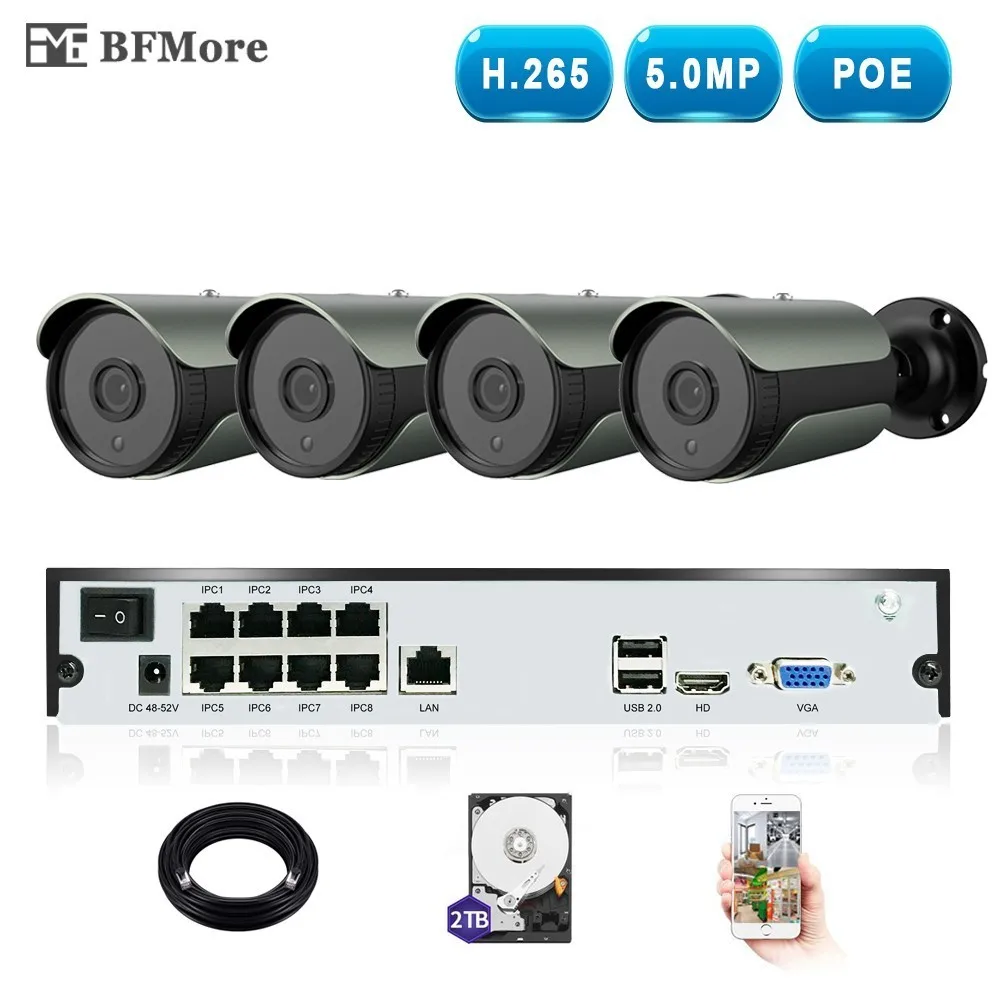 BFMore 4CH H.265/H.264 5.0MP POE NVR комплект CCTV система IP камера IP67 Открытый Всепогодный