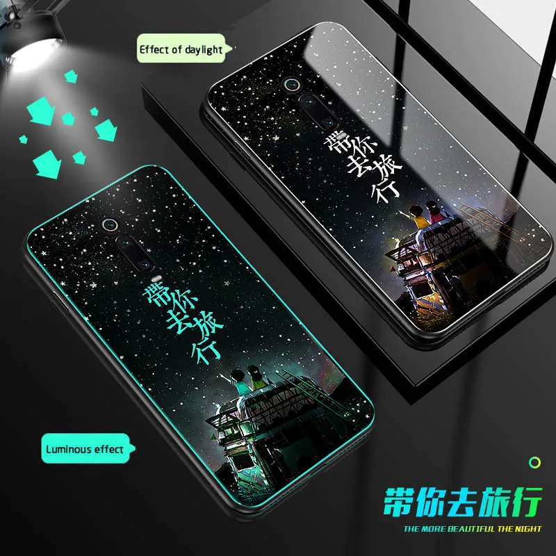 Lu mi nous стеклянный чехол для телефона для Xiaomi mi 9T 9 Lite 9SE A2 A3 Lite задняя крышка для redmi 8 8A 7A Note 7 8 K20 Pro Чехол с ночным блеском - Цвет: 03