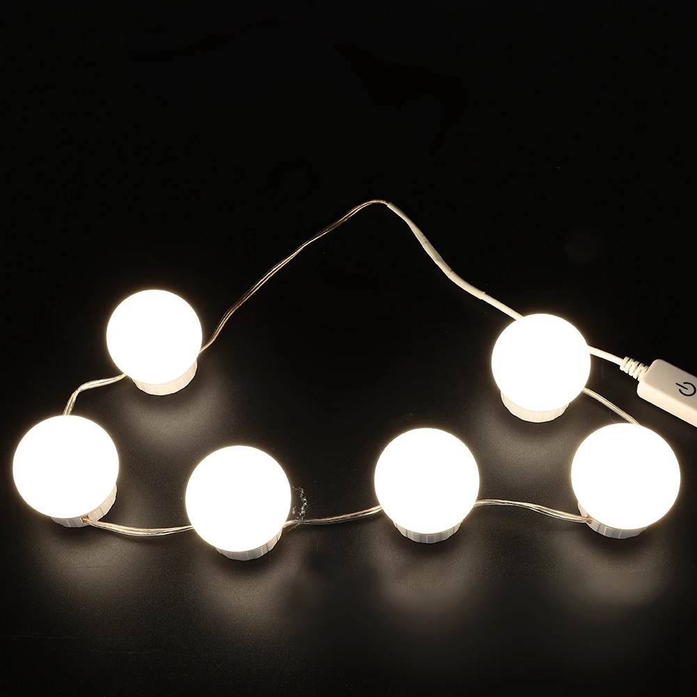 6 Bulbs 4 типа светодиодный светильник с зеркалом, косметический светильник с USB сенсорным выключателем, зеркальный светильник с линзой и головным светильником, косметический светильник - Цвет: 6 Bulbs