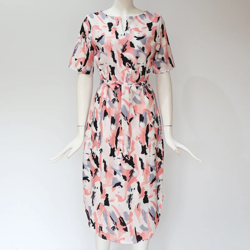 Летнее женское платье 2018 Бохо с принтом туника коротким рукавом Бандажное