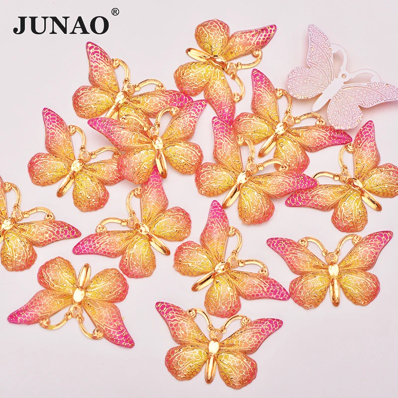 JUNAO, 25*38 мм, 10 шт., большое шитье, разноцветные стразы-бабочки, аппликация, плоские с оборота, смоляные драгоценные камни, сшитые кристаллами, украшение камнями, стразы