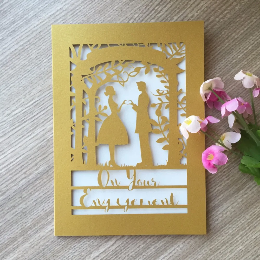 

100pcs/lot Dark Gold damask Romantic Lovers Business/Party/Birthday Laser Wedding invitation cards, no envelope,no inner sheet