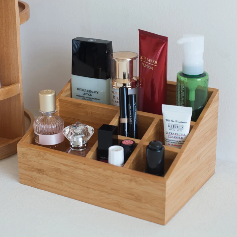 

Bamboo Office Stationary Storage Box Eco Natural Wood Desk Organizer 6 Slots Multi-Use Remoter/Sundries/Cosmetics Holders
