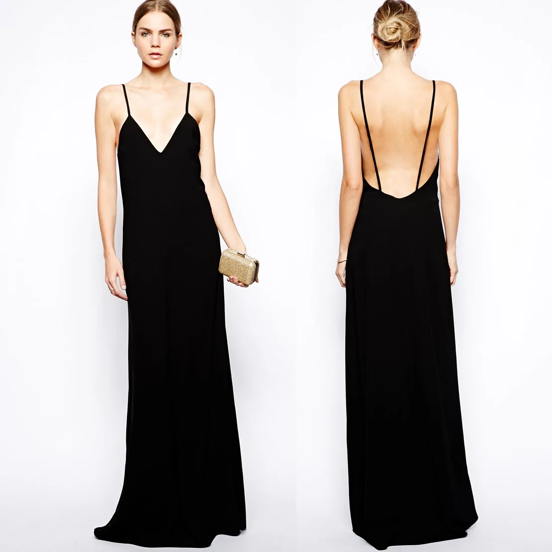 Fashion Women spaghetti strap maxi V 