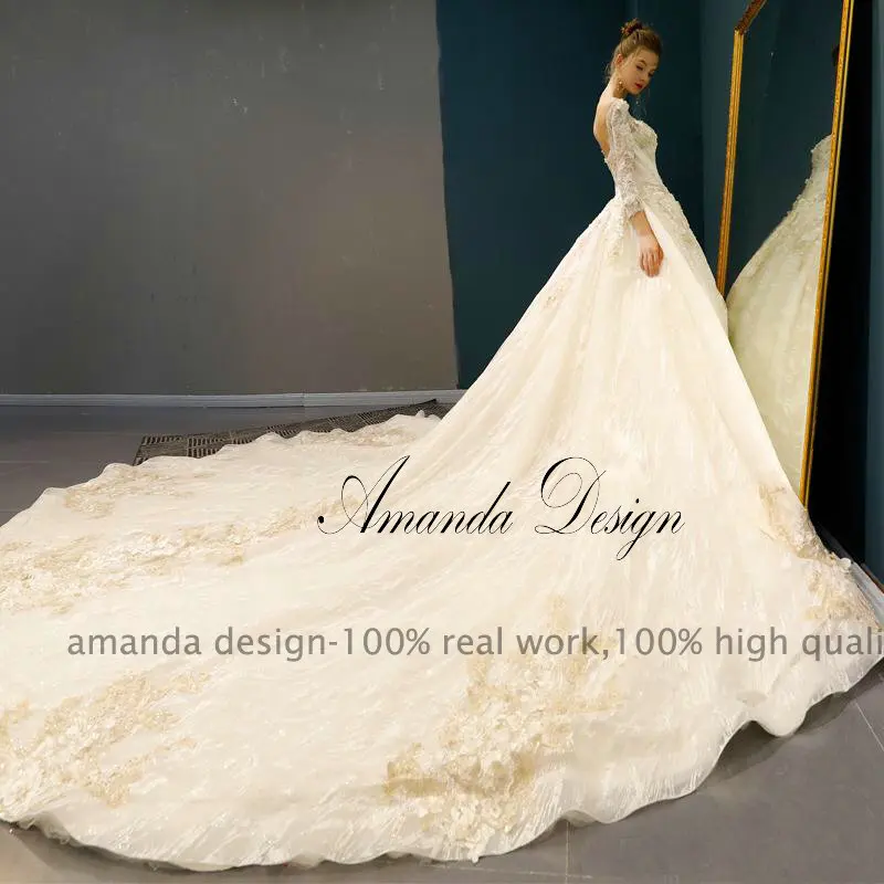 Amanda Design vestidos de noiva princesa кружевная Апликация бальное платье с длинным рукавом свадебное платье