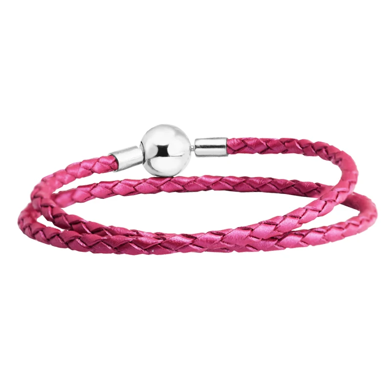 Rose Round Clasp Leather Bracelets 100% 925 Authentic Sterling Silver-Jewelry Free Shipping | Украшения и аксессуары