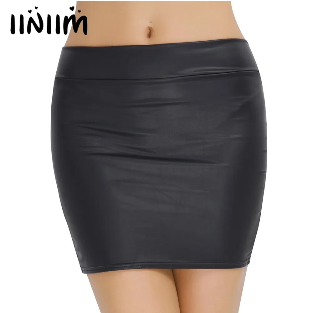 

Women Faux Leather Zippered Soft Wetlook Zipper Closure Mini Skirt Cocktail Party Office Lady Skirt Clubwear Night Party Sexy