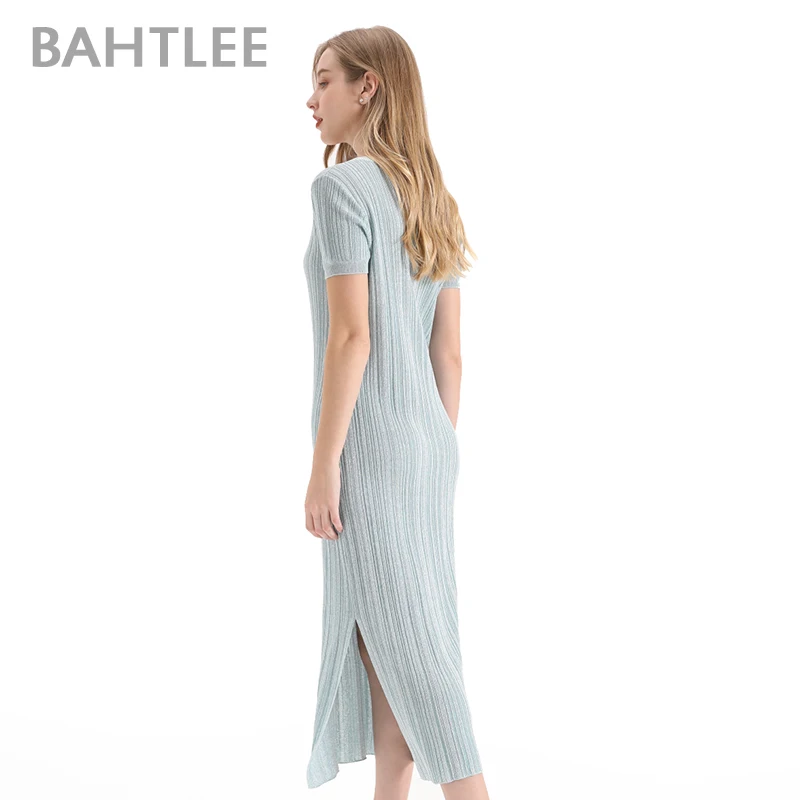 BAHTLEE летнее женское серебряное трикотажное платье с блестками короткими