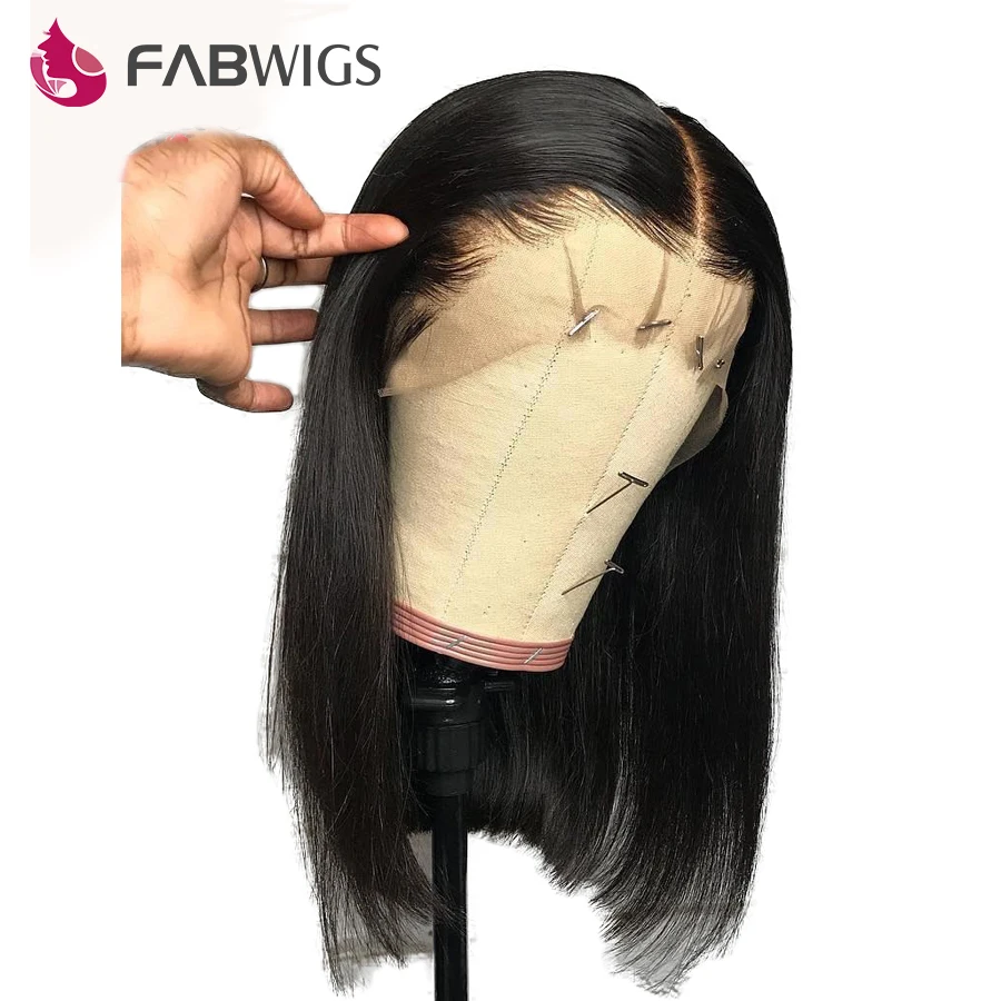 Fabwigs Short Lace Front Human Hair Wigs with Baby Brazilian Straight Bob For Black Women Remy Wig | Шиньоны и парики