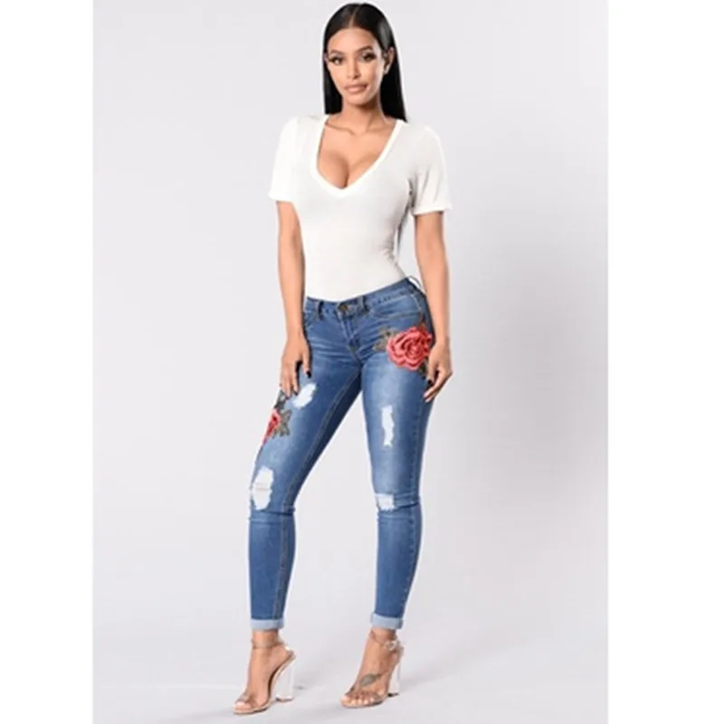 Осенние джинсы с цветочной вышивкой женские джинсовые штаны брендовые новые