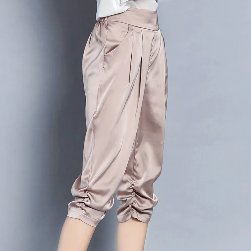 Женские атласные шаровары с высокой талией и эластичным поясом|satin trousers|harem pants