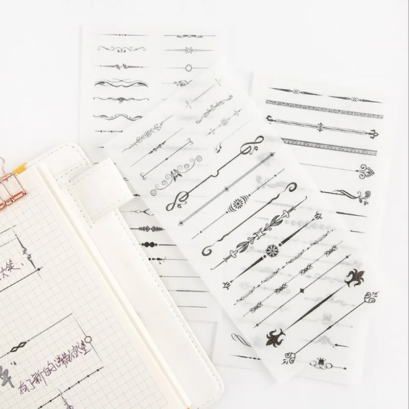 6 pcs/pack Black and white division line Stickers Set Decorative Stationery Scrapbooking DIY Diary Album Stick Label | Канцтовары для