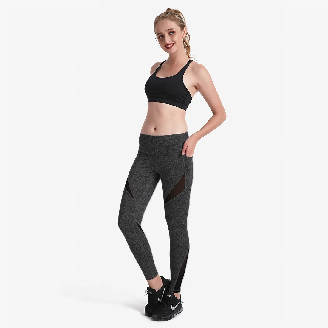 Новое поступление 2017 года темно серый штаны для йоги Для женщин Спортивная