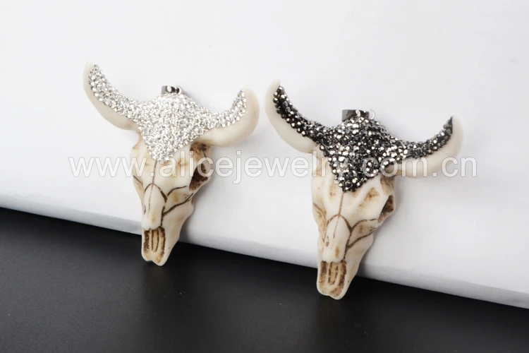 BOROSA 6 шт. longhorn кулоны из смолы рогатый скот бык подвеска в виде буйвола проложить черный/белый цирконий модные ювелирные изделия JAB337 338 339