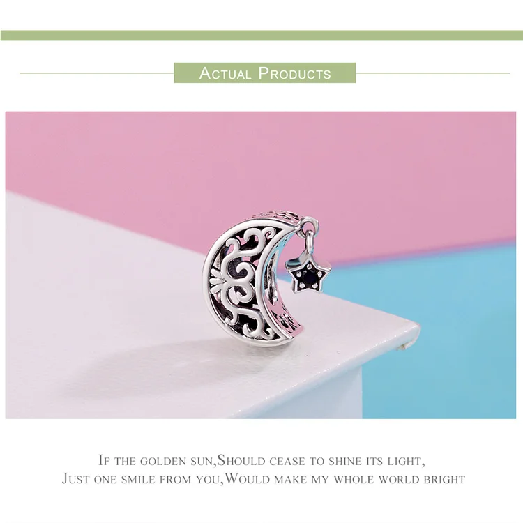Fit Pandora браслет серебро 925 оригинальные богемные украшения с перьями S925 Винтаж Круглый Циркон сказка луна бусины для изготовления ювелирных изделий